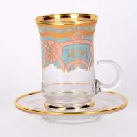 Tea cup Sets 12 Pcs Arabic Style Gold paint coffee tea cup and saucer set handmade